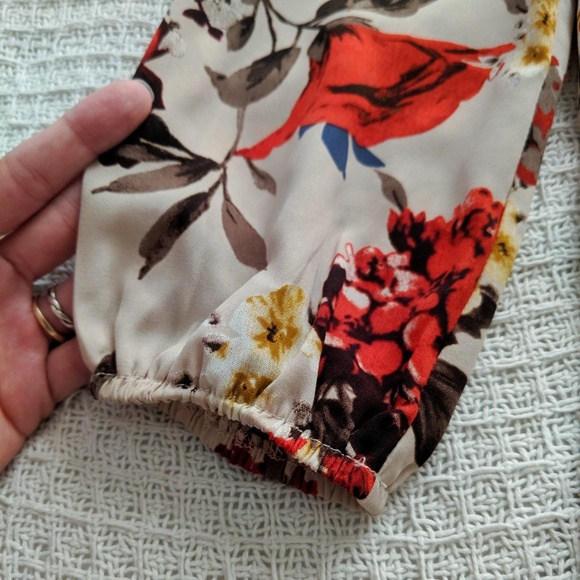 Summer SALE Floral Red Blue Dress, Mid length, Size Small, Long Sleeve Puff - Picture 7 of 8